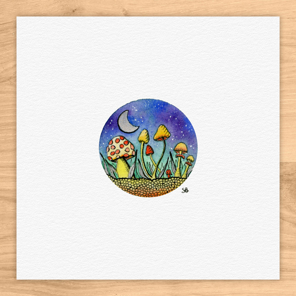 Galaxy Mushrooms Watercolor Print