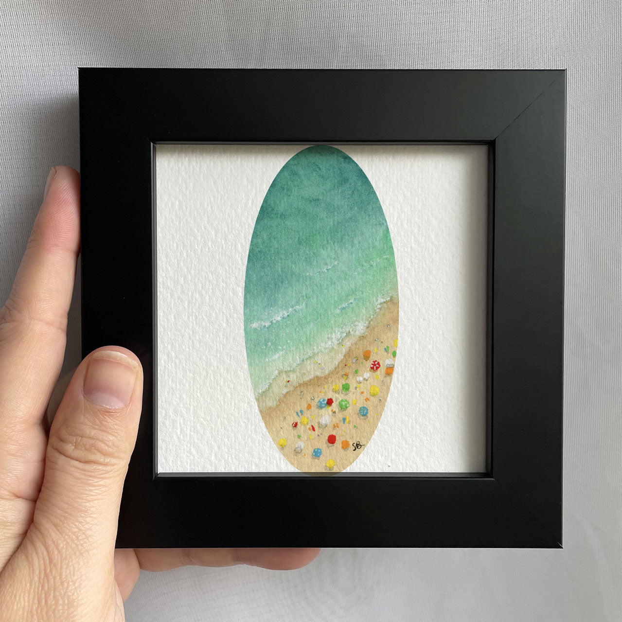 Aerial Beach Oval Tiny Art Watercolor Print