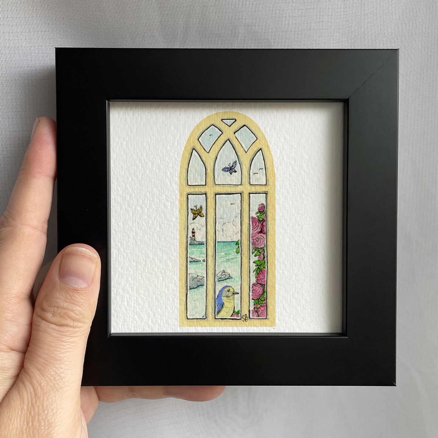 Arched Seaside Window Tiny Art Watercolor Print