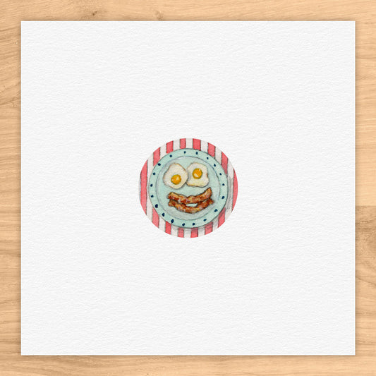 Bacon & Egg Face Tiny Art Watercolor Print