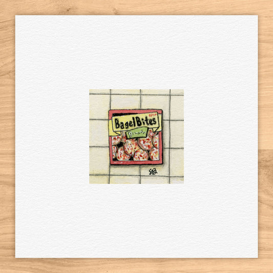 Vintage Box of Bagel Bites Tiny Art Watercolor Print