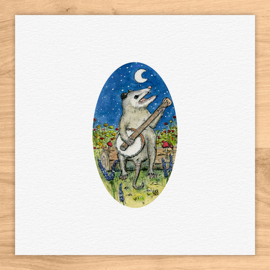 Possum with Banjo Watercolor Print