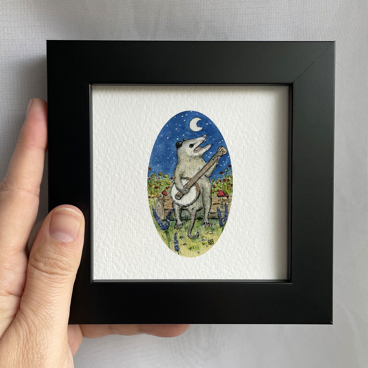 Possum with Banjo Watercolor Print