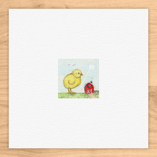 Big Chick Little Barn Tiny Art Watercolor Print