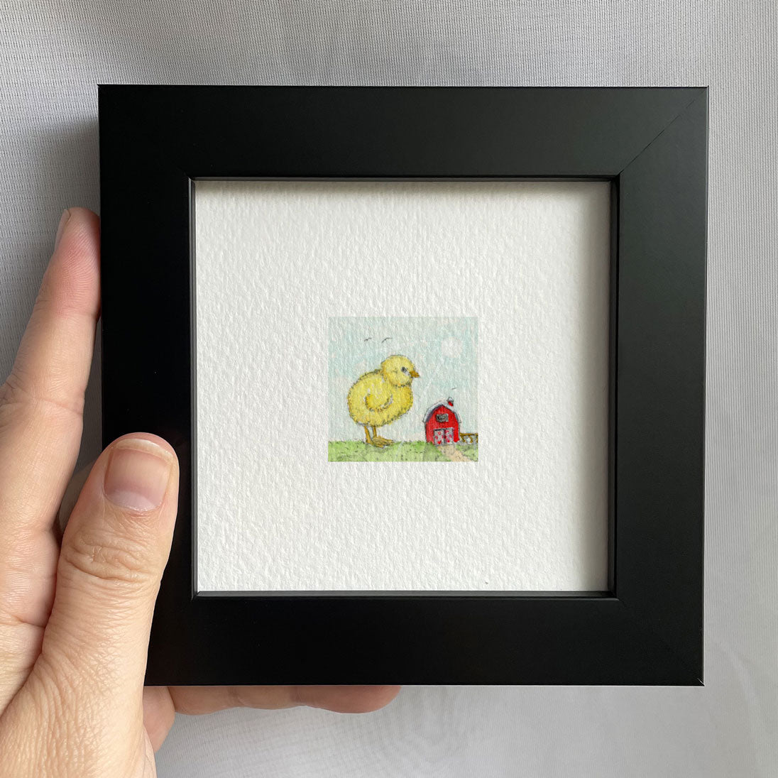 Big Chick Little Barn Tiny Art Watercolor Print