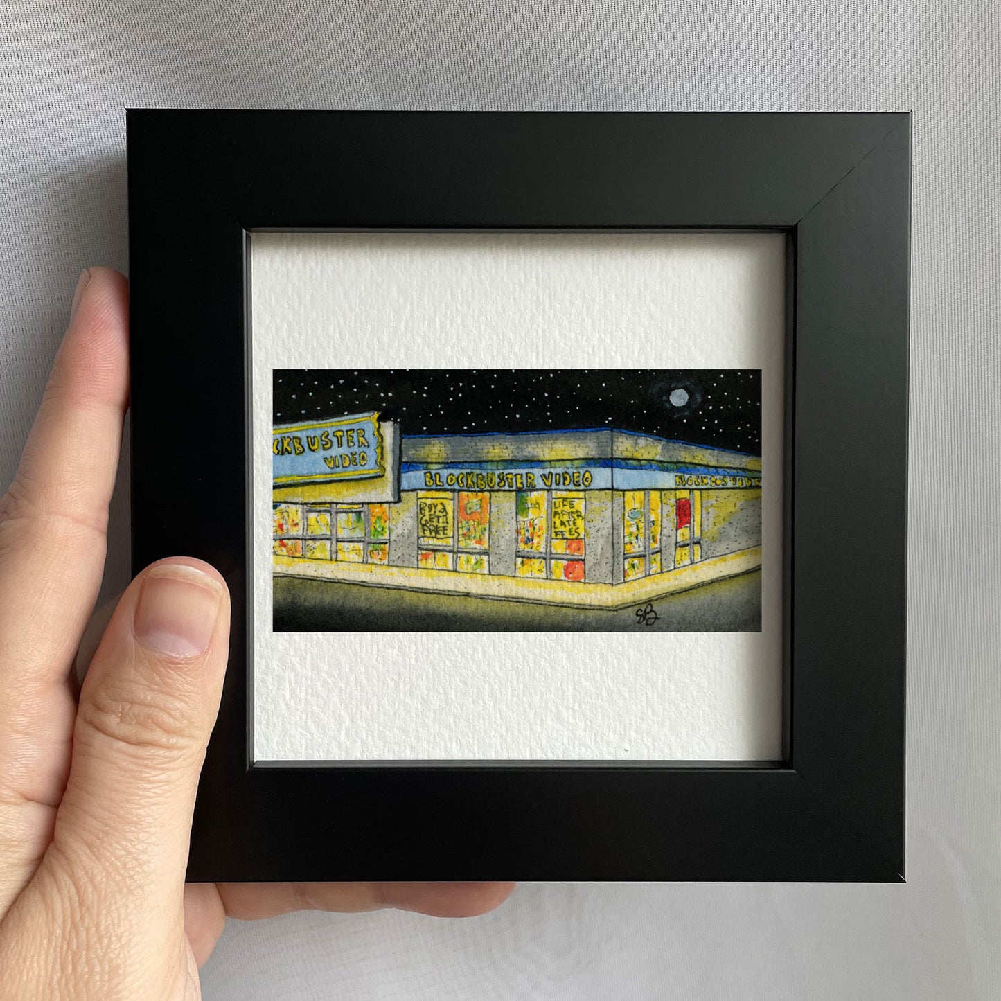 Portrait of a Blockbuster Video Tiny Art Watercolor Print