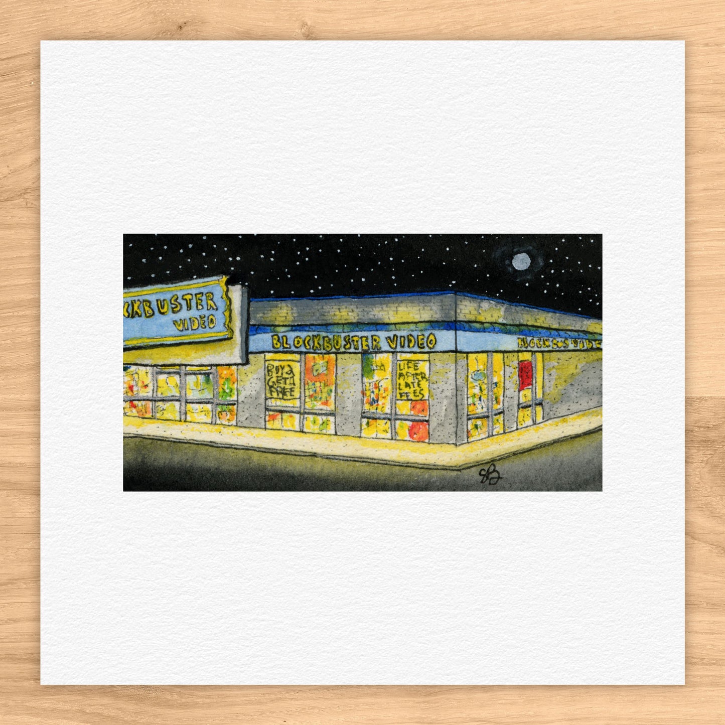 Portrait of a Blockbuster Video Tiny Art Watercolor Print