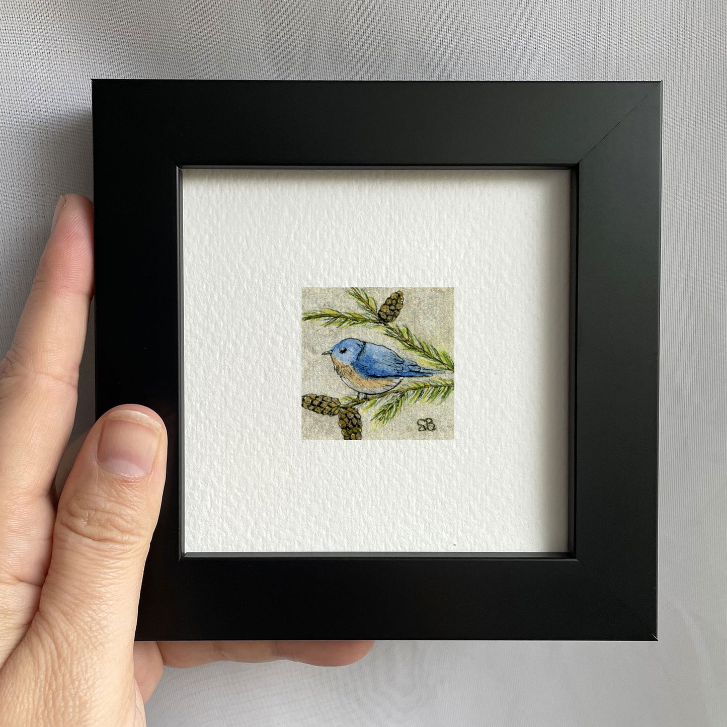 Blue Bird on Branch Watercolor Print