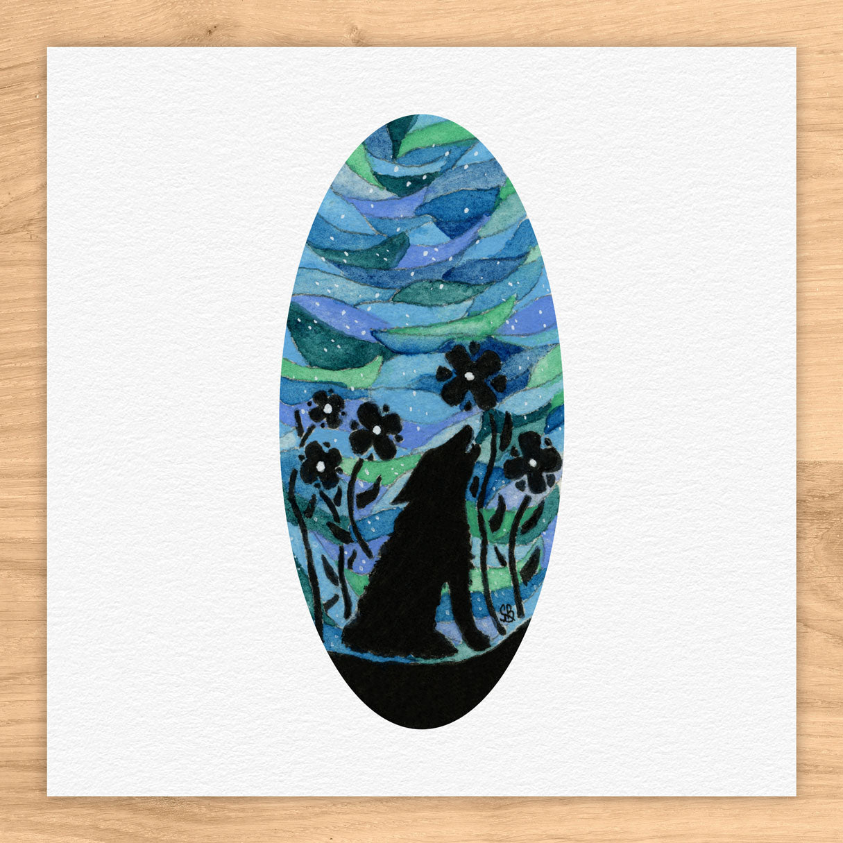 Blue Sky Wolf Tiny Art Watercolor Print