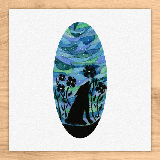 Blue Sky Wolf Tiny Art Watercolor Print