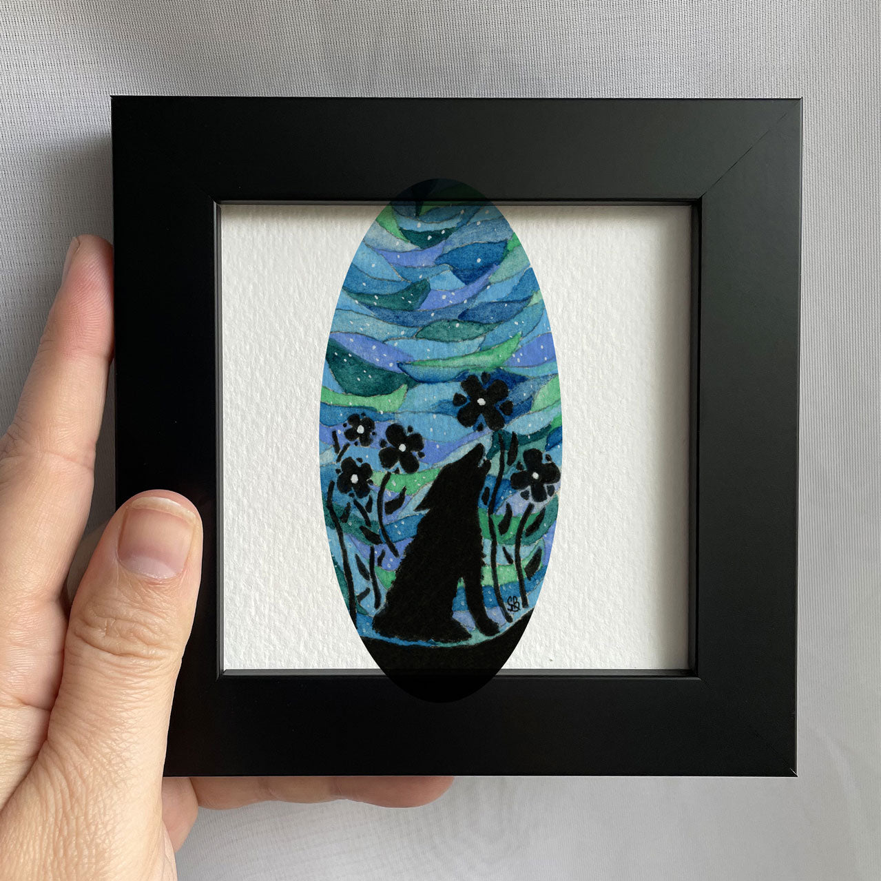Blue Sky Wolf Tiny Art Watercolor Print