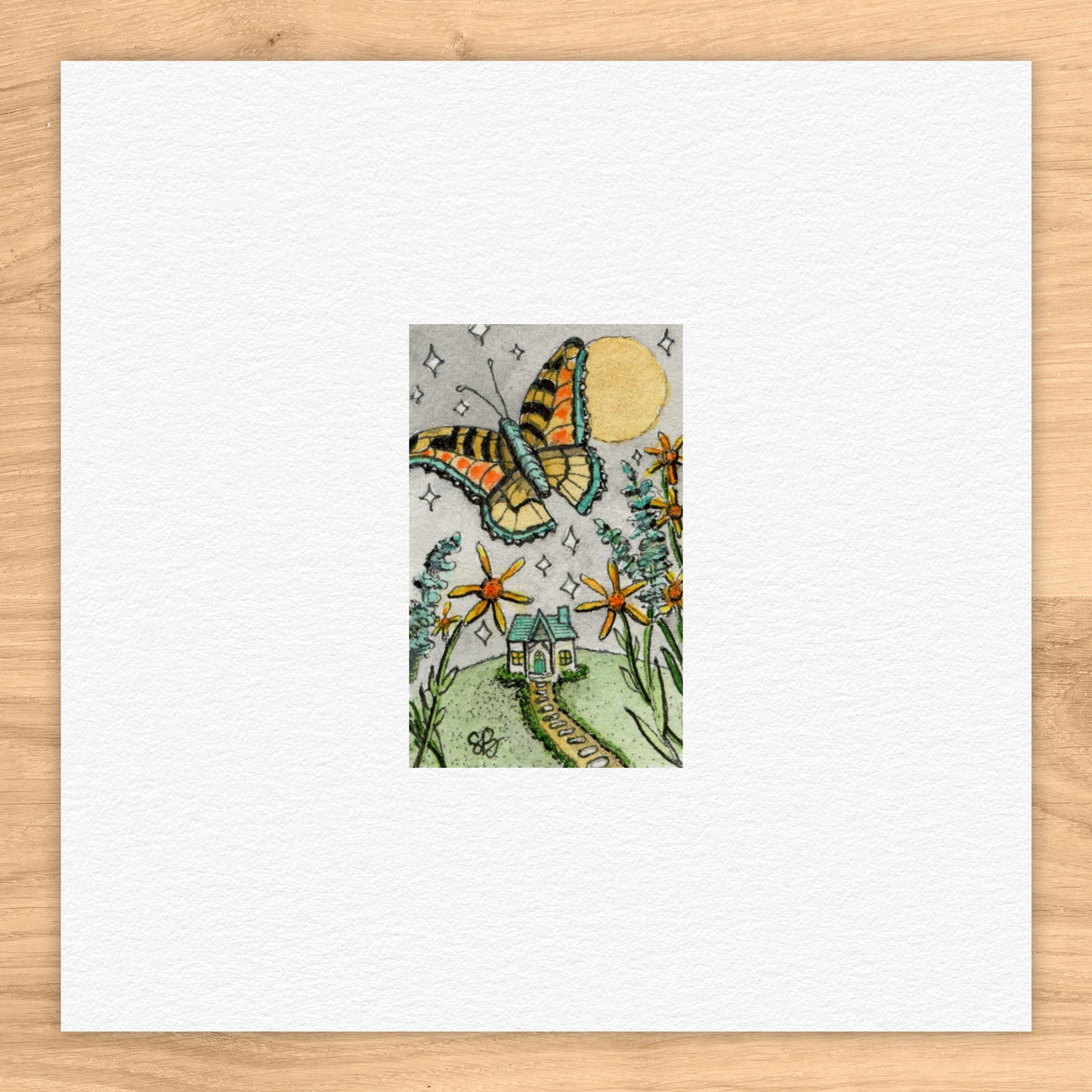 Butterfly Landscape Tiny Art Watercolor Print