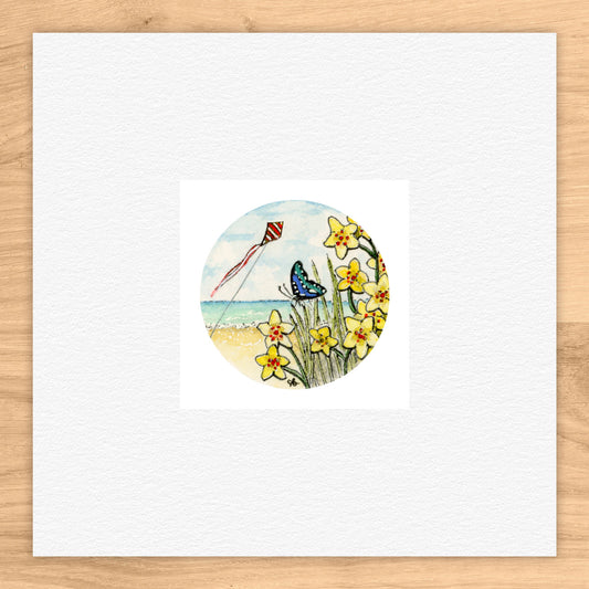 Butterfly at Beach Field Watercolor Print
