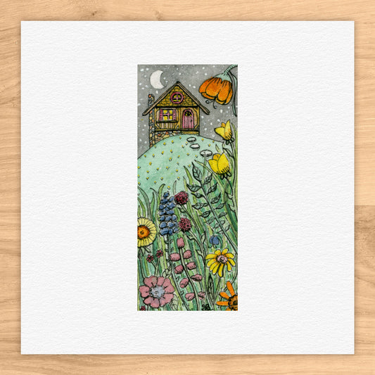 Cabin on Hill Watercolor Print