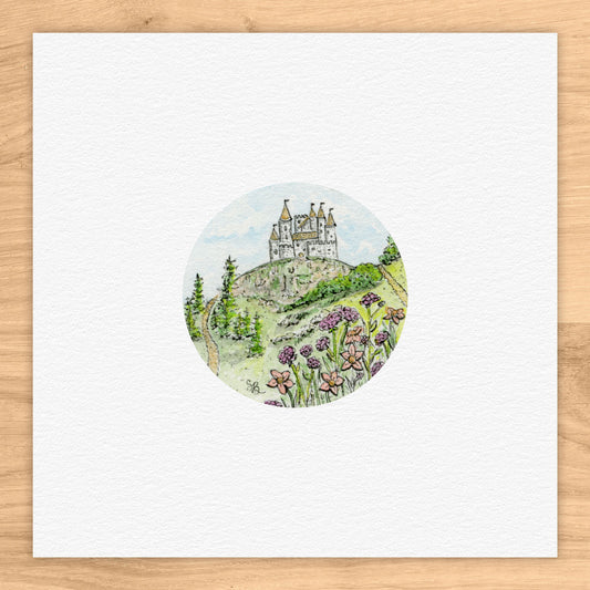 Castle On Hill Porch Watercolor Print