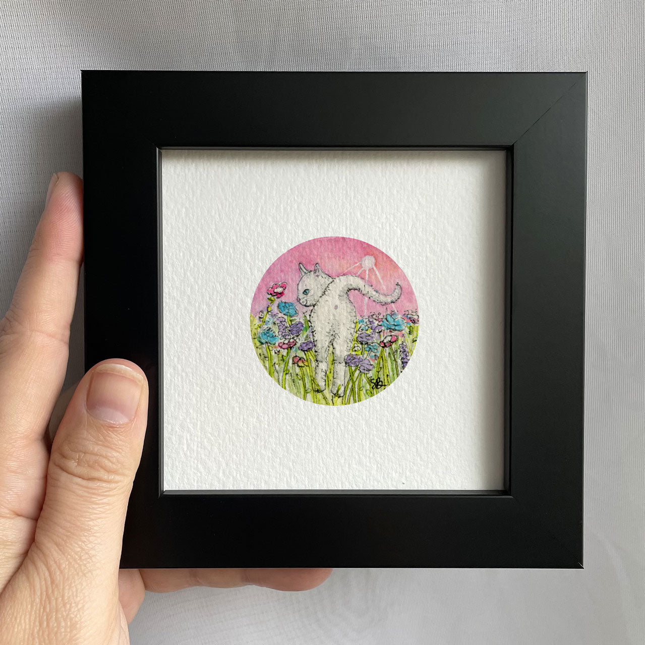 Cat Butt (With Flowers) Tiny Art Watercolor Print