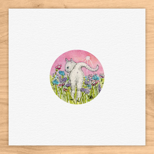 Cat Butt (With Flowers) Tiny Art Watercolor Print