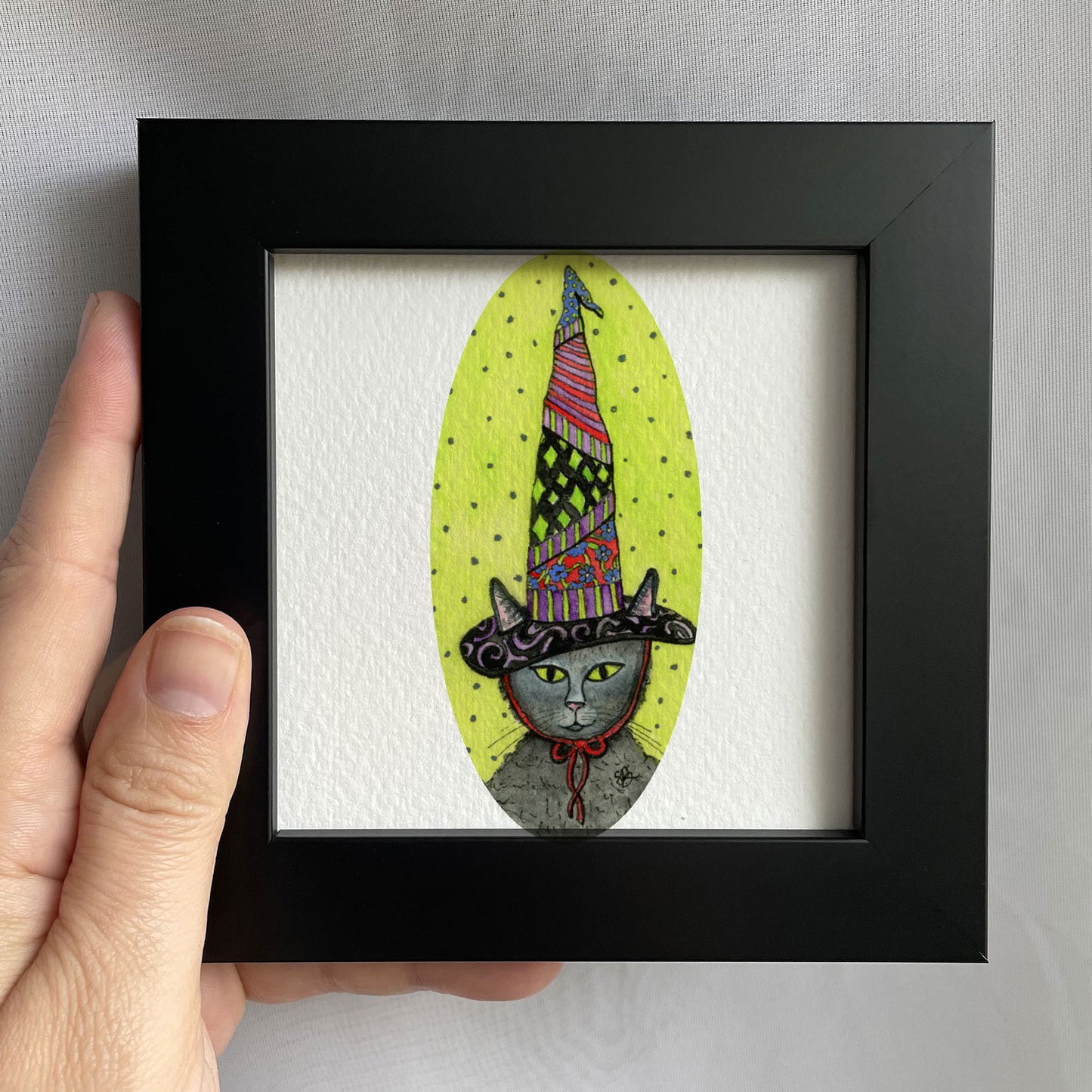 Cat In Tall Witch Hat Watercolor Print