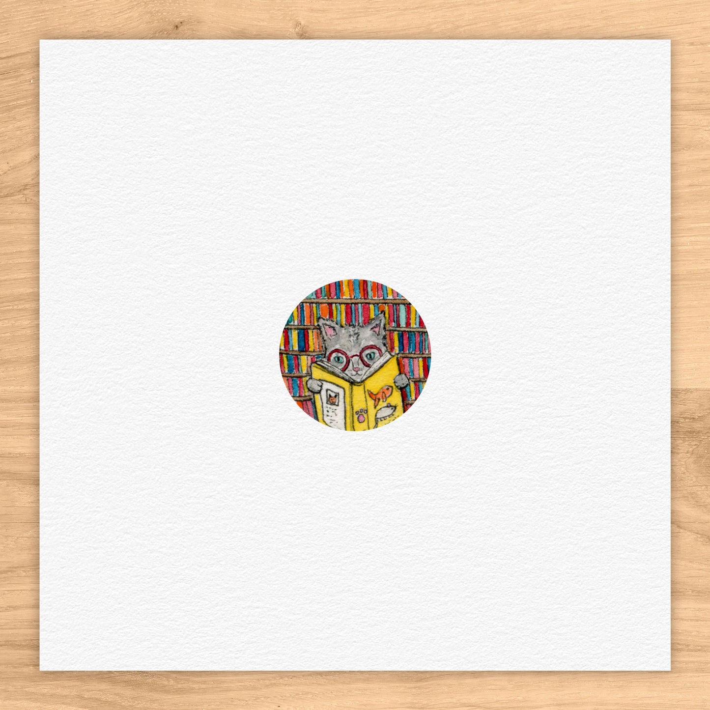 Cat Reading A Book Tiny Art Watercolor Print