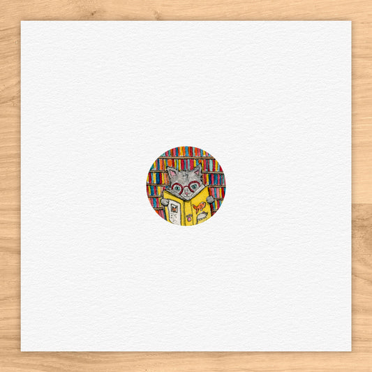 Cat Reading A Book Tiny Art Watercolor Print