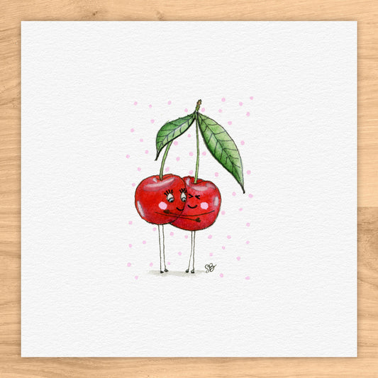 Cherry Friends Tiny Art Watercolor Print