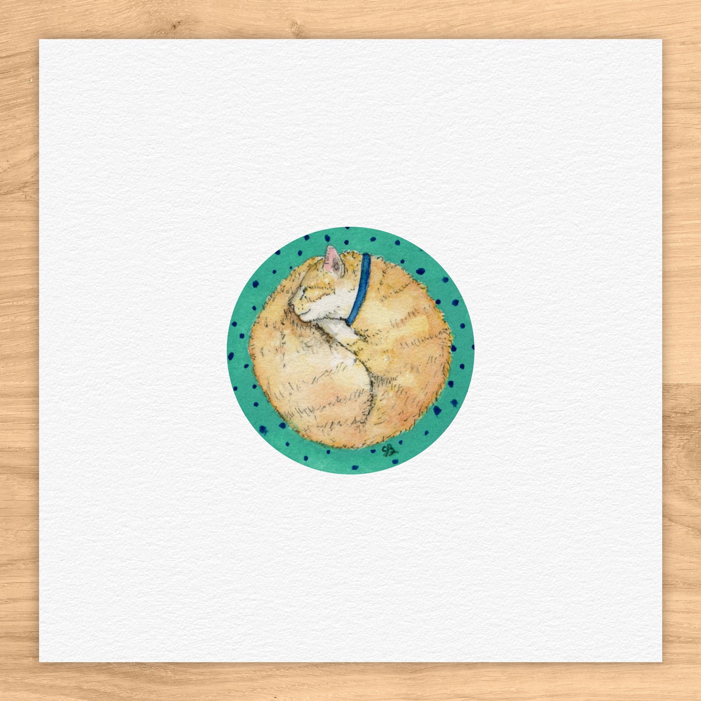 Circle Cat Watercolor Print