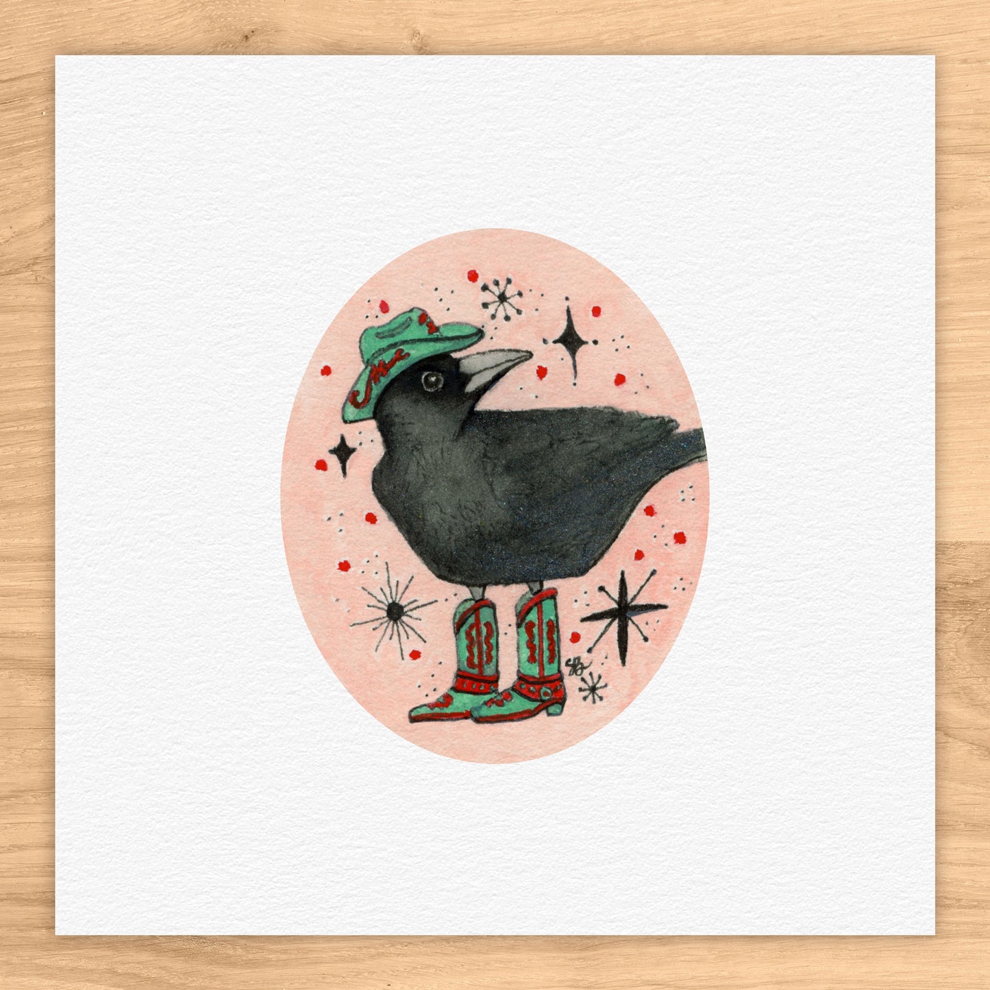 Cowgirl Crow Tiny Art Watercolor Print