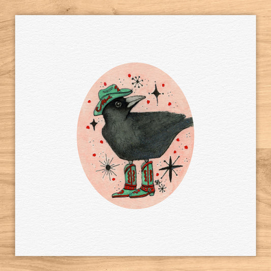 Cowgirl Crow Tiny Art Watercolor Print