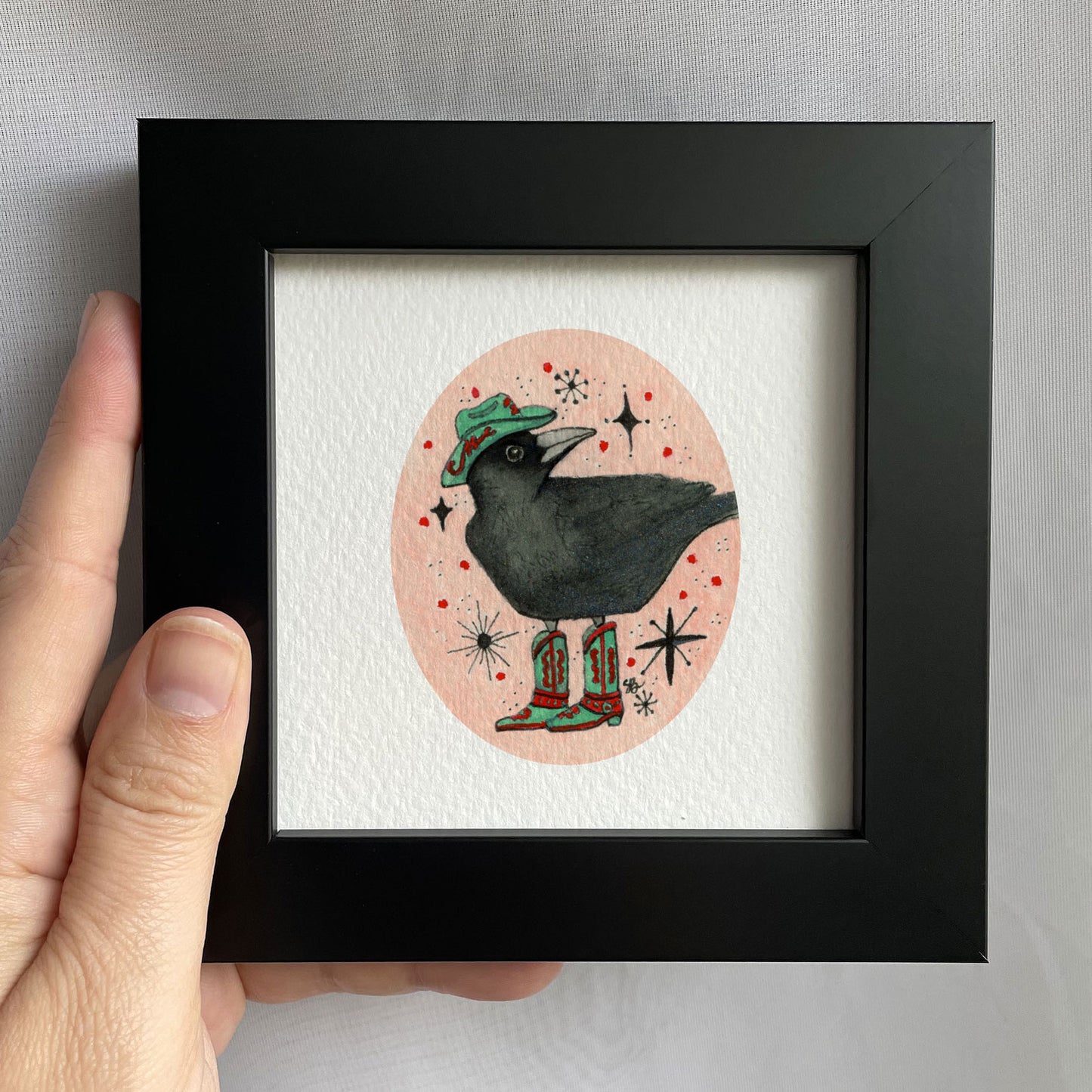 Cowgirl Crow Tiny Art Watercolor Print