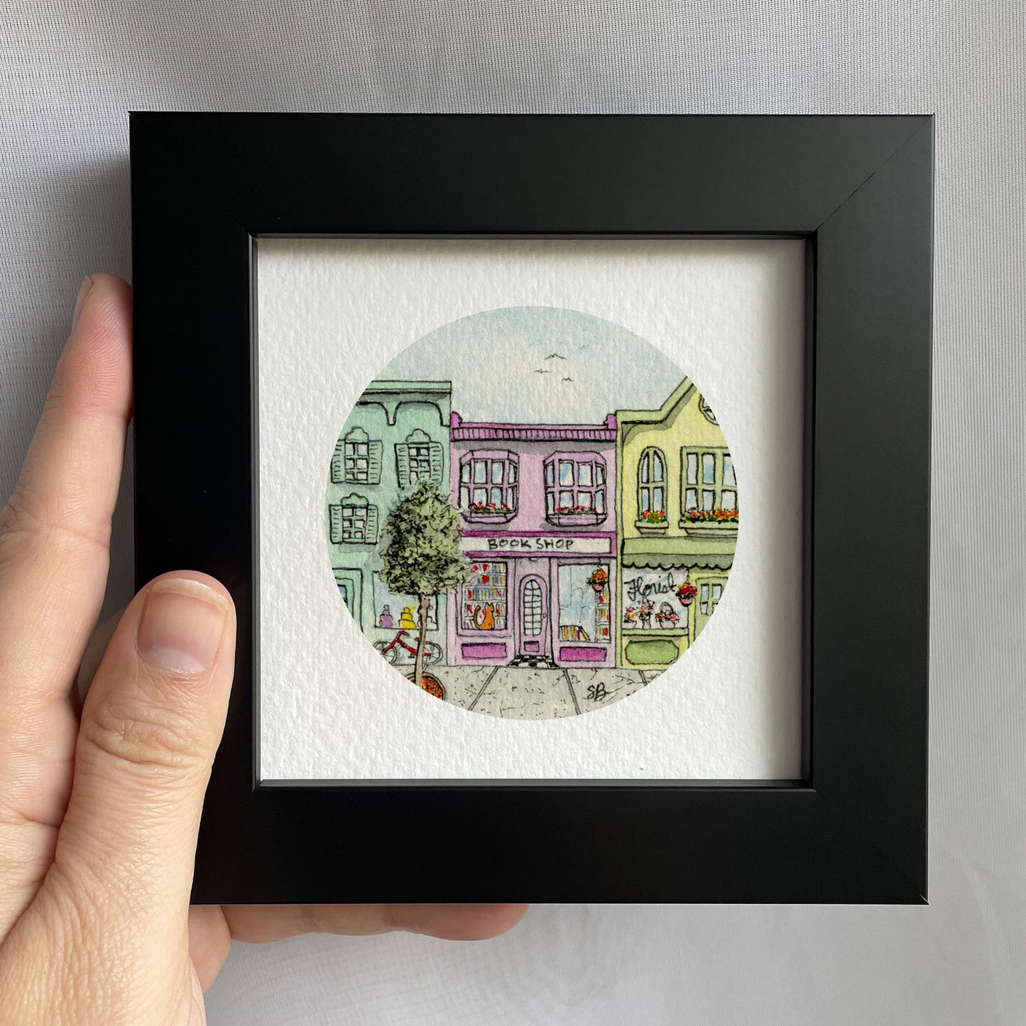 Cozy Main Street Shoppes Tiny Art Watercolor Print