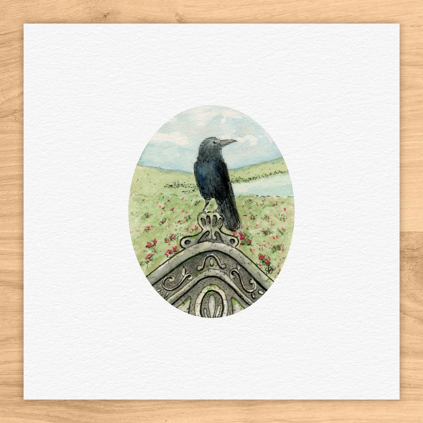 Crown On Gravestone Watercolor Print