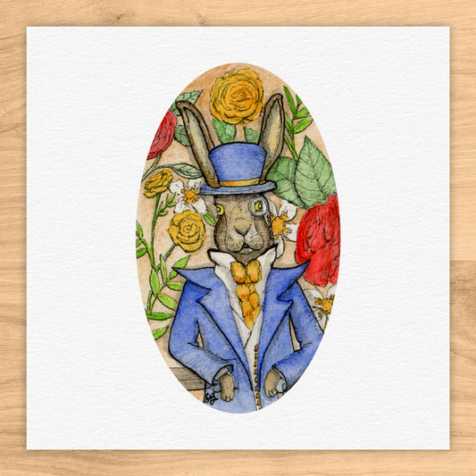 Dapper Hare Abduction Tiny Art Watercolor Print
