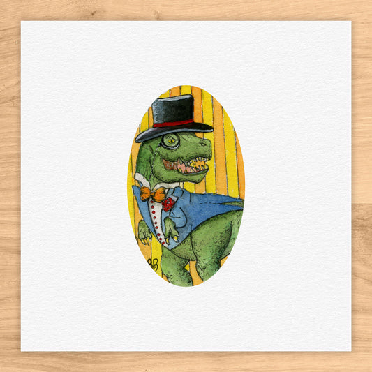 Dapper T-Rex Watercolor Print