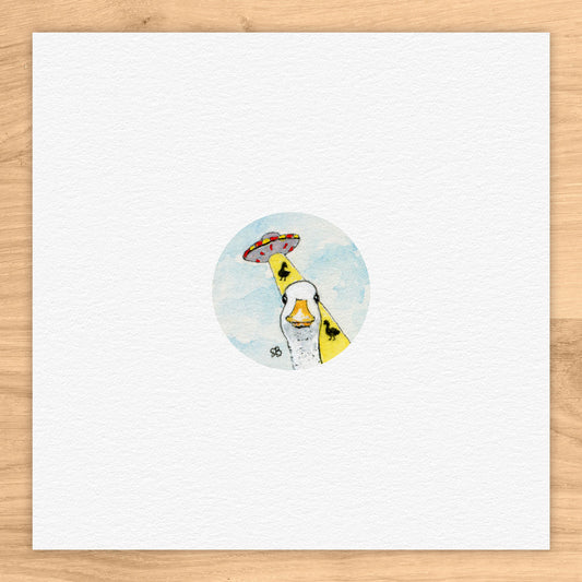 Duck UFO Abduction Tiny Art Watercolor Print