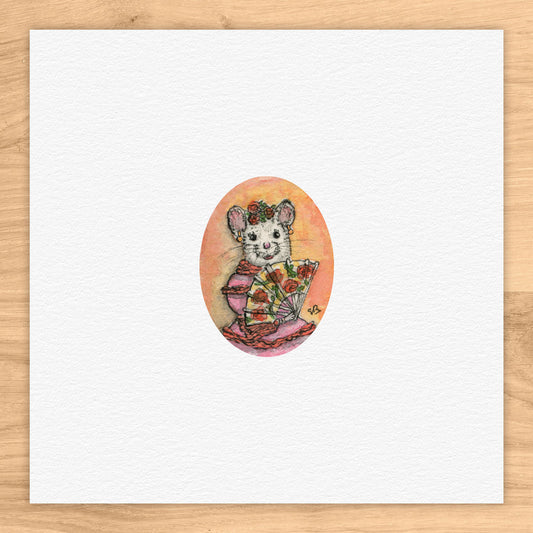 Fancy Lady Mouse Tiny Art Watercolor Print