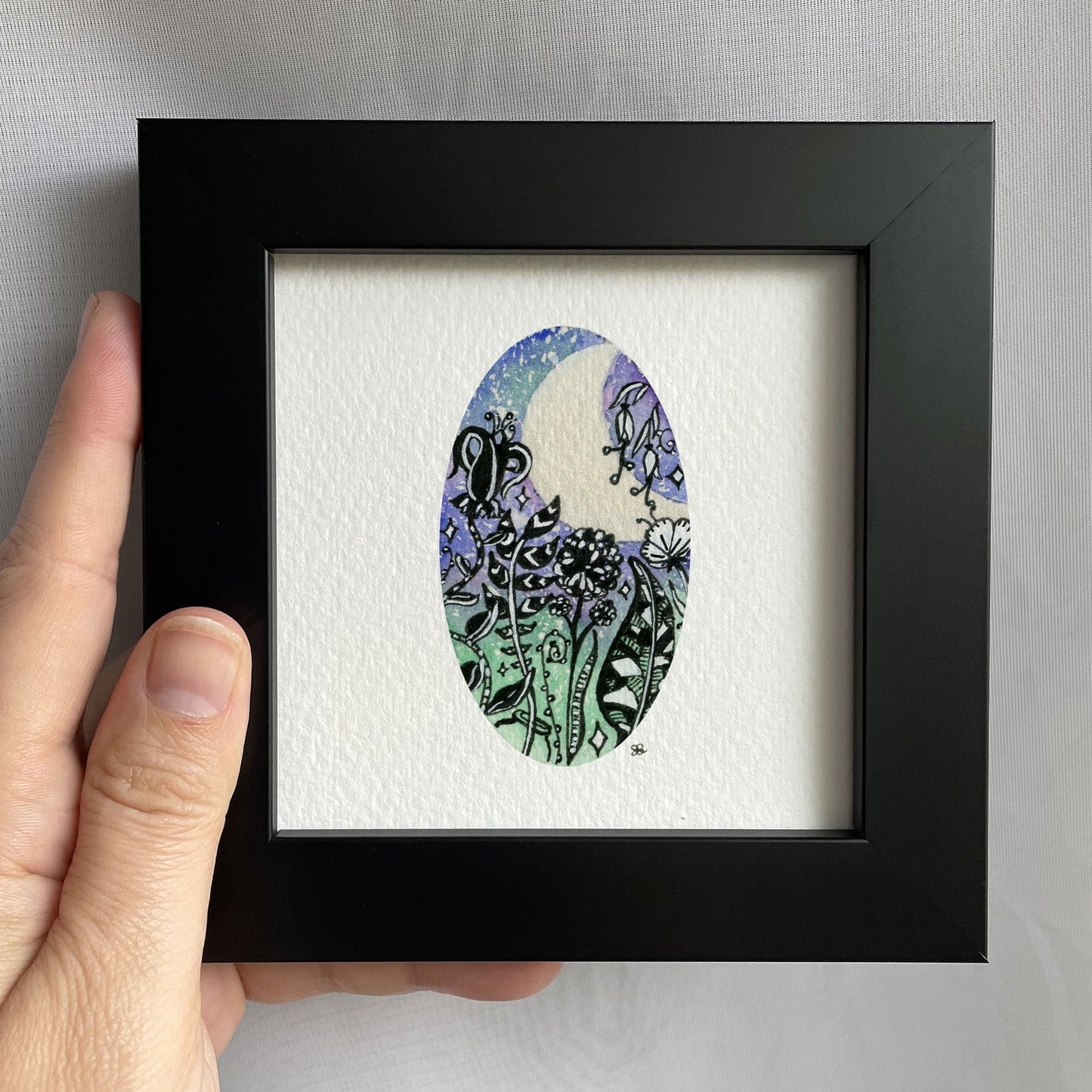 Floral Moon Tiny Art Watercolor Print