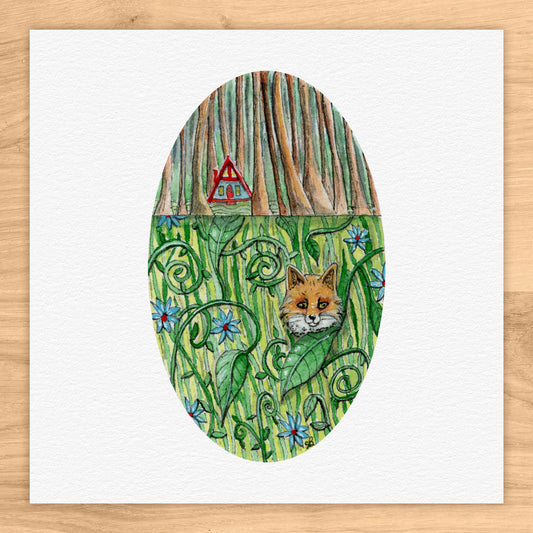 Fox in the Grass Watercolor Print