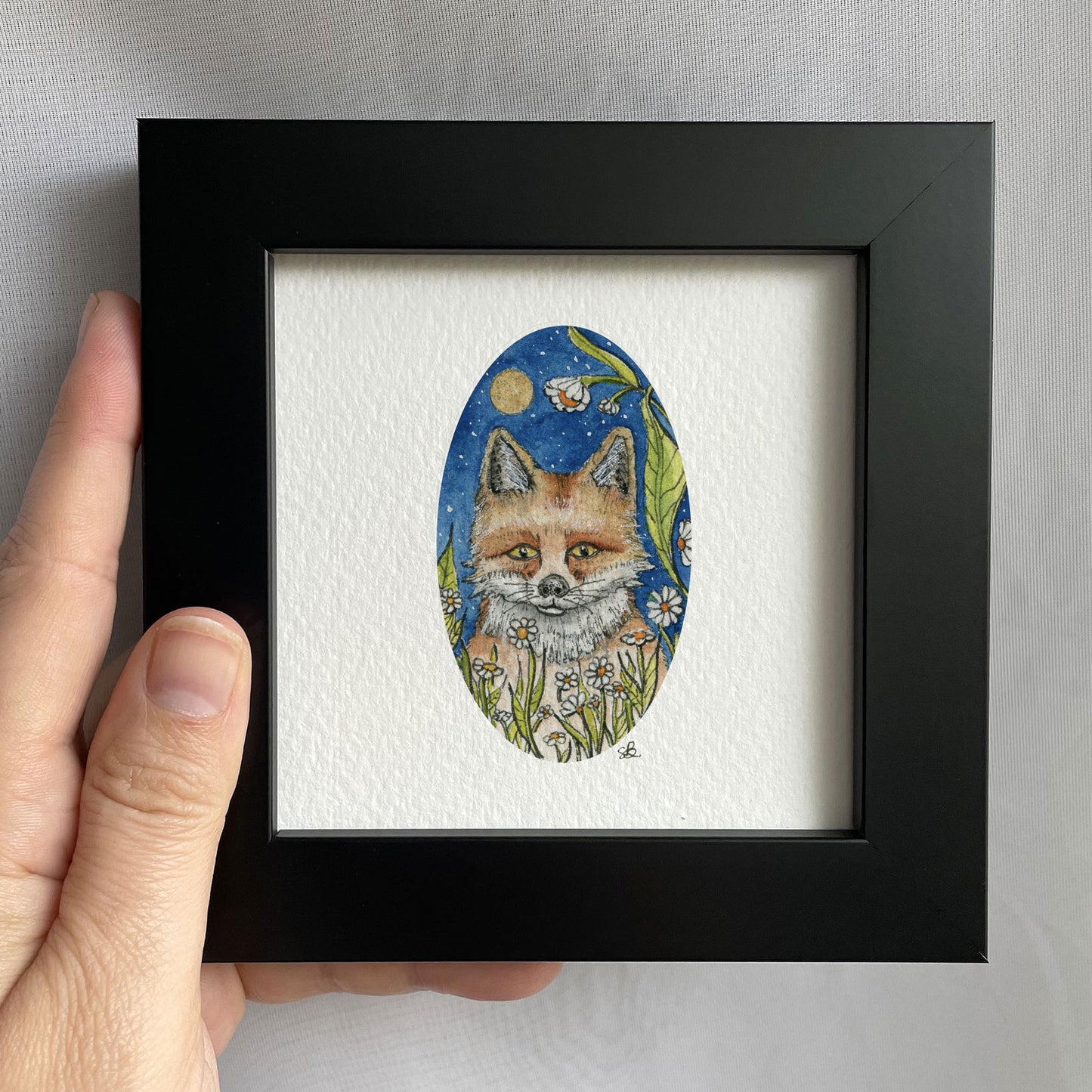 Fox Under Moon Watercolor Print