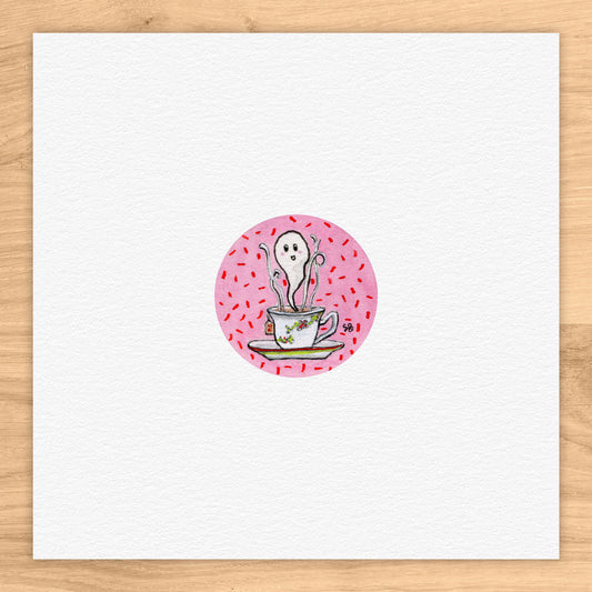 Ghost In Teacup Tiny Art Watercolor Print