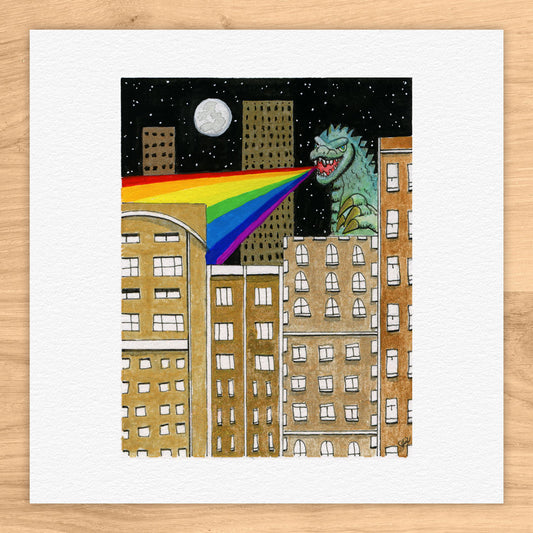 Godzilla of Love Tiny Art Watercolor Print