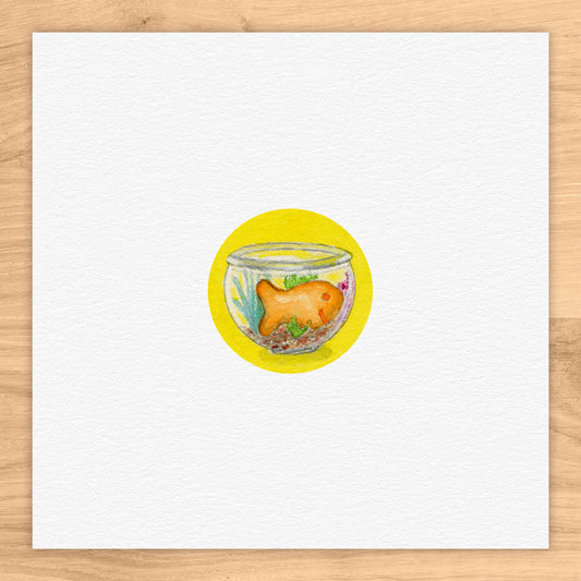 Goldfish (Cracker) in Fish Bowl Watercolor Print