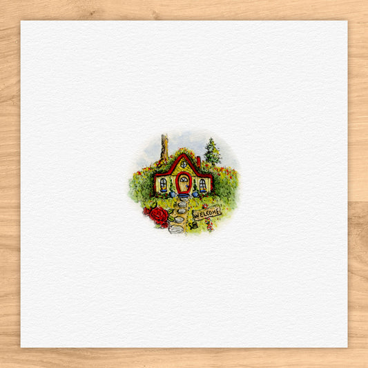 Cozy Home In Hill Tiny Art Watercolor Print