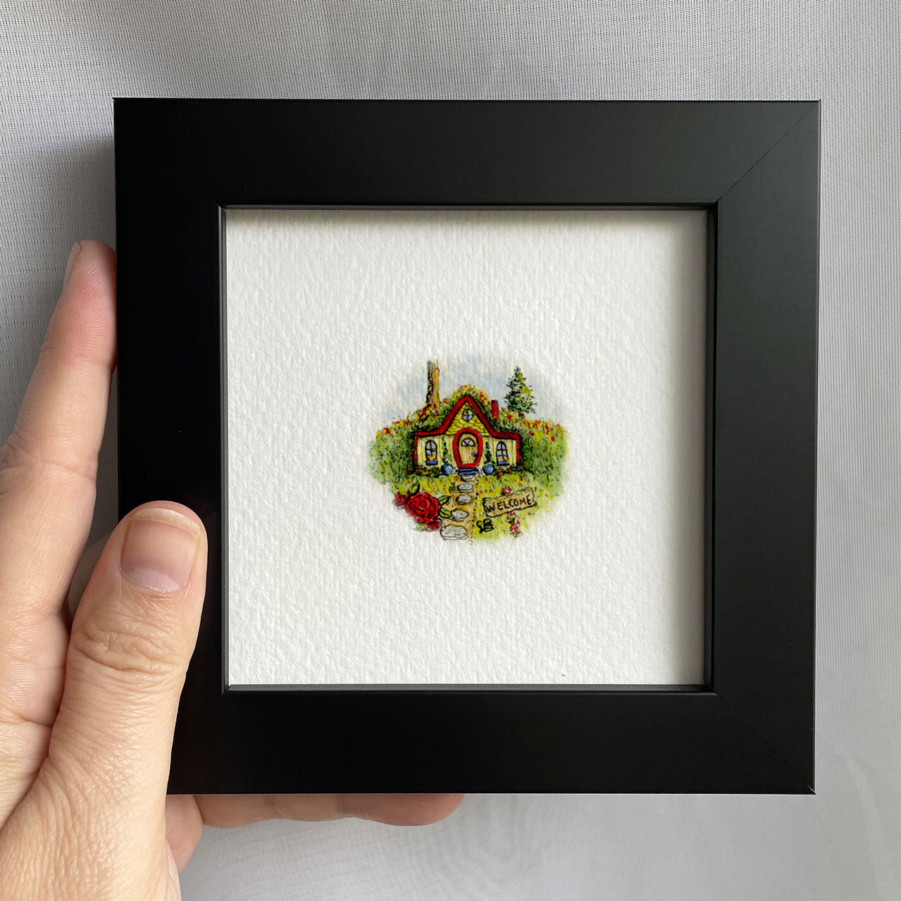 Cozy Home In Hill Tiny Art Watercolor Print