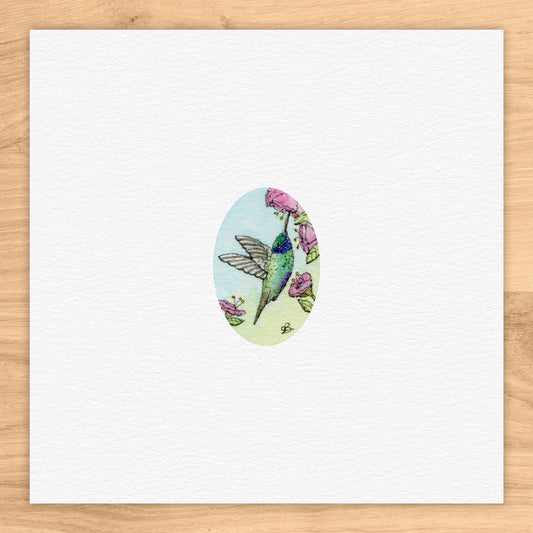 Hummingbird in Oval Watercolor Print