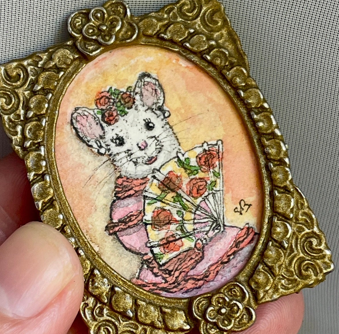Fancy Mouse Tiny Art Original Watercolor Painting