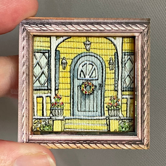 Yellow Cottage Fronch Porch Canvas Print Framed Magnet Tiny Art