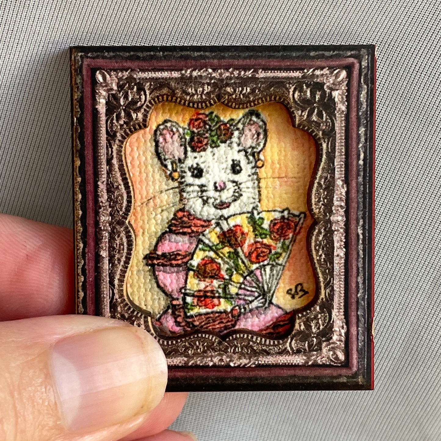Fancy Lady Mouse Framed Canvas Print Magnet Tiny Art