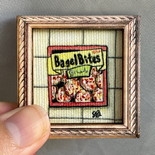 Vintage Box of Bagel Bites Canvas Print Framed Magnet Tiny Art