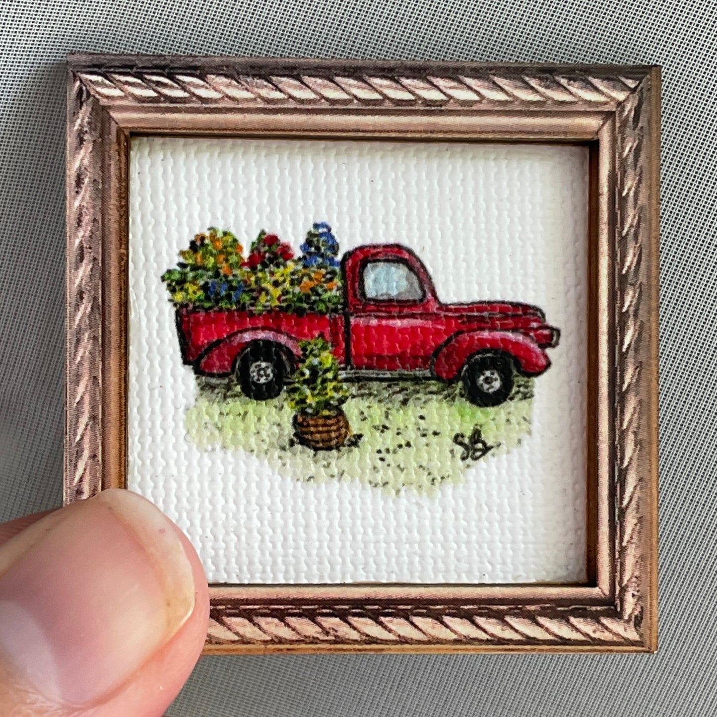 Red Pickup Truck Framed Canvas Print Magnet Tiny Art