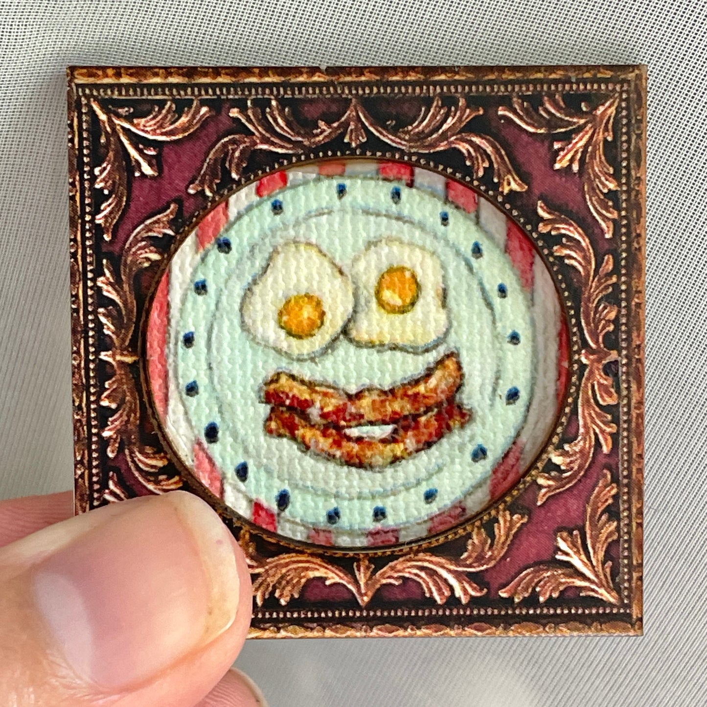 Bacon & Egg Face Framed Canvas Print Magnet Tiny Art